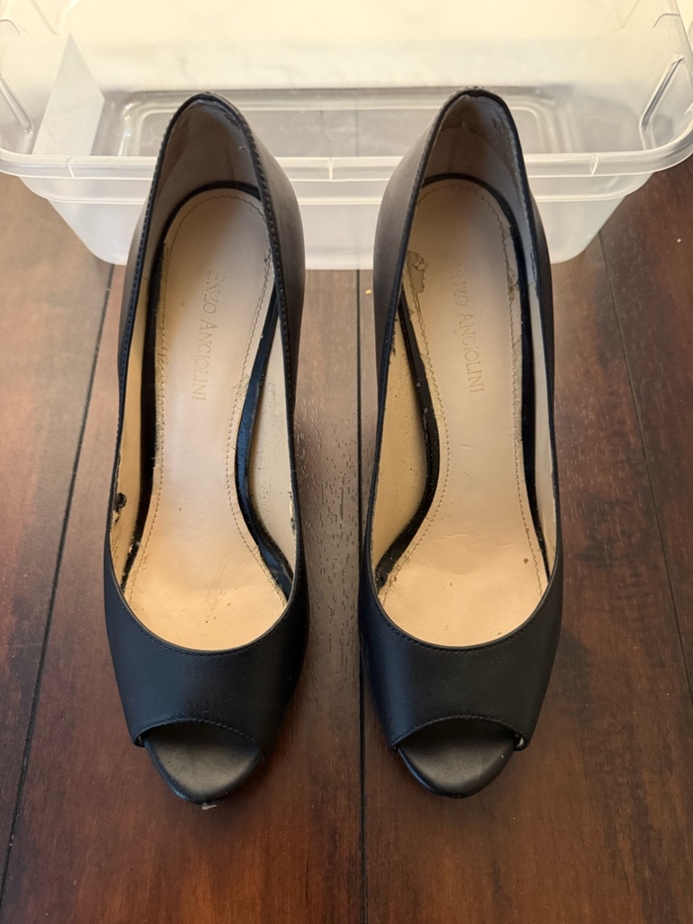 Enzo Angiolini Black Peep-Toe Pumps